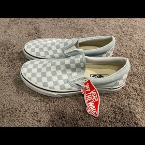 Blue and white checkered Vans